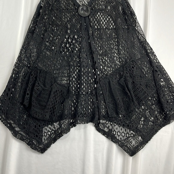 Lily Long-Length Crochet Knit Black Witchy Web Vest - Picture 2 of 10